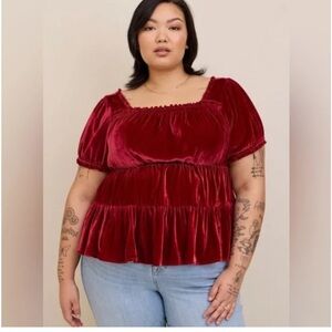 Torrid size 3 burgundy red crushed velvet top holiday